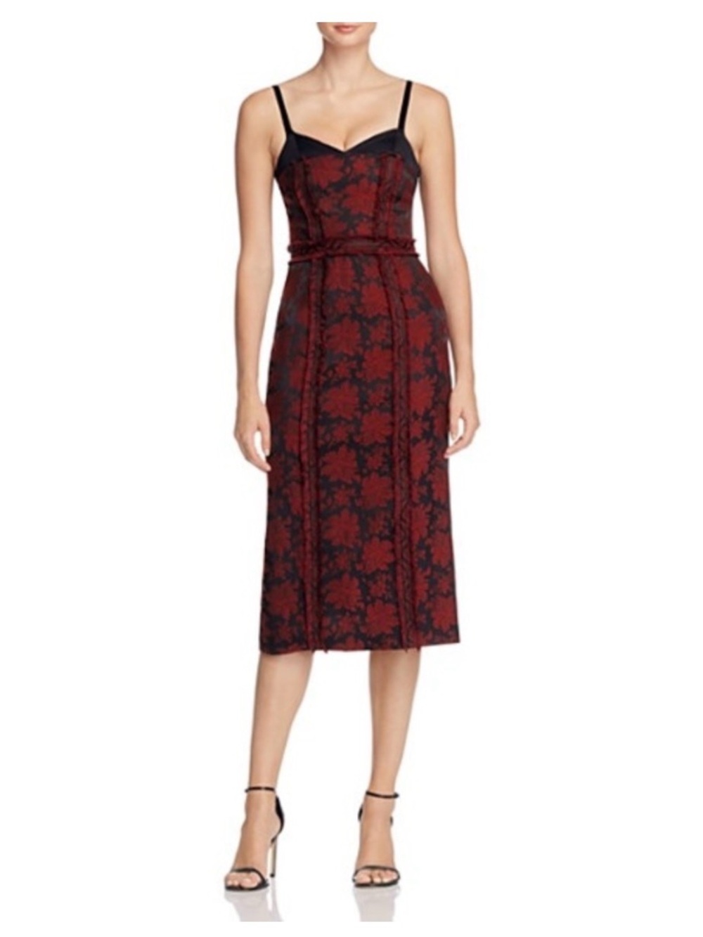 Cinq a Sept Marsolais Floral Jacquard Red black midi Dress Sz 4